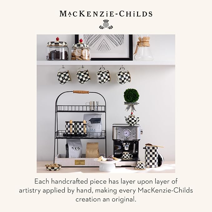 MACKENZIE-CHILDS Courtly Check Kitchen Canister, Decorative Black-and-White Glass Storage Jar with Lid, Small