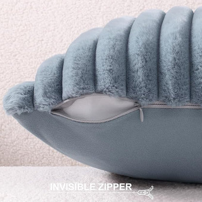 Pallene Faux Fur Plush Throw Pillow Covers 22x22 Set of 2, Luxury Soft Fluffy Striped Decorative Pillow Covers for Sofa, Couch, Living Room, Blue Grey