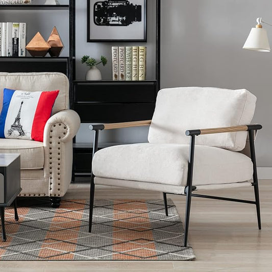 DUOMAY Mid-Century Modern Accent Chairs Set of 2 - Soft Linen Upholstered Lounge Reading Chair for Bedroom - Comfy Lightweight Livinig Room Chairs - Beige