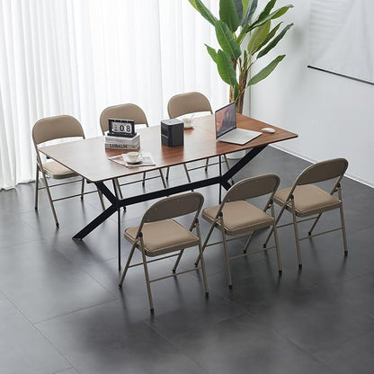 8 Pack Light Brown Folding Chairs with Padded Seats, Portable Foldable Chairs for Indoor and Outdoor, Commercial Seat with Metal Frame for Events Office Wedding Party, 330lbs Capacity