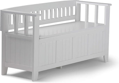 SIMPLIHOME Acadian Entryway Storage Bench - 48 inch Wide Solid Wood Hallway Seat in White, Transitional Bench for Entryway or Living Room with Lift-Up Lid and Spacious Storage