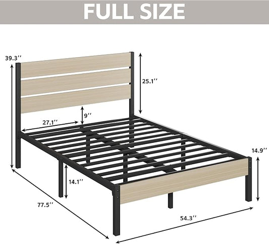 Full Bed Frame with Headboard and Footboard, with Under Bed Storage, All-Metal Support System, No Box Spring Needed, Easy Assembly, Beige