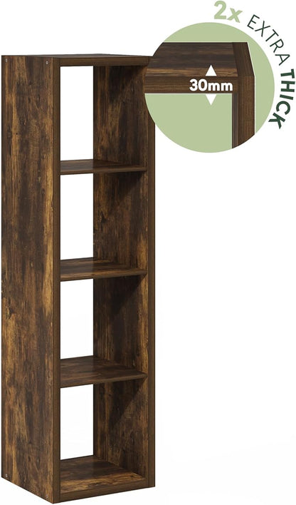 Furinno Cubicle Book Shelf, 4-Cube Vertical Thick Frame Bookshelf, Horizontally & Vertically Reversible Bookcase with Open Back, 14.6 x 15.9 x 58, for Living Room, Bedroom, Home Office, Amber Pine