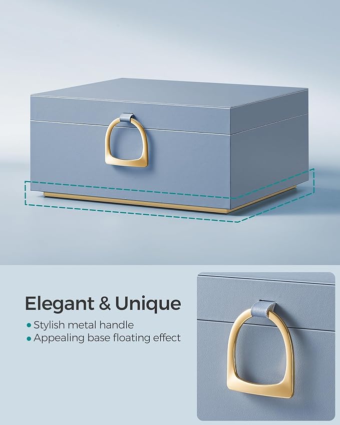 SONGMICS 2-Layer Jewelry Box, Jewelry Organizer with Handle, Removable Jewelry Tray, Jewelry Storage, Floating Effect, 8.1 x 9.4 x 4.3 Inches, Christmas Gift, Misty Blue UJBC165Q01