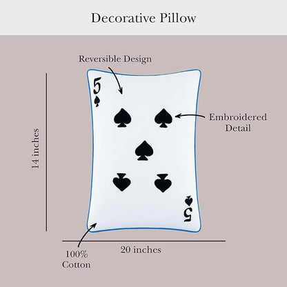 Kate Spade New York 5 of Spades Reversible Decorative Pillow, 14" x 20" Throw Pillow for Bed or Sofa, Cotton Cover, Black, White, Blue and Green, 14 x 20, Multi
