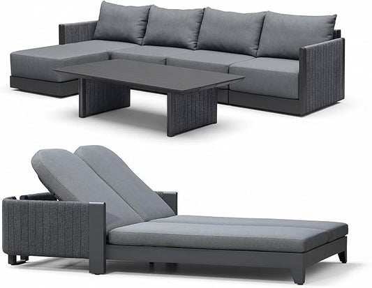 PURPLE LEAF Patio Furniture Set with 2 Person Lounge Chair 7 Pieces Outdoor Conversation Sets with Coffee Table Patio Sofa with Cushions Manual Weaving Furniture for Porch Lawn Backyard Gray