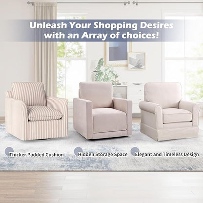 INZOY Swivel Accent Chair, Comfy 360° Swivel Chair with Hidden Storage, Upholstered Chenille Square Chair for Living Room Bedroom Small Spaces, Fully Assembled, Beige