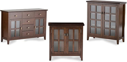 SIMPLIHOME Artisan Buffet - 54 inch Wide Solid Wood 3-Door Sideboard Buffet in Russet Brown, Transitional Storage Cabinet for Dining Room or Kitchen with Adjustable Shelves and Bronze Hardware