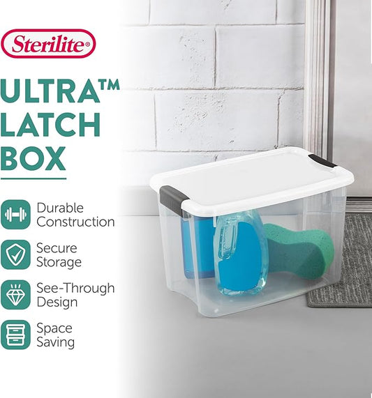 Sterilite 12-Pack Ultra Latching Box, Storage Bins with Lids, Clear Plastic, 30 Quart - Heavy-Duty Organizing Containers for Closet, Bathroom, and Office