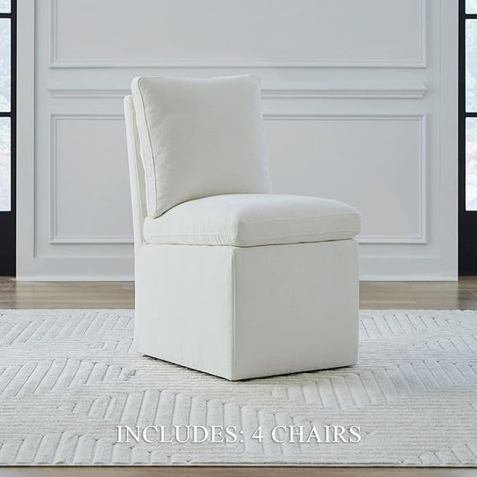 Liberty Furniture Accent Dining Chairs with Castors - Squared Back - Ivory Upholstry - Set of Four