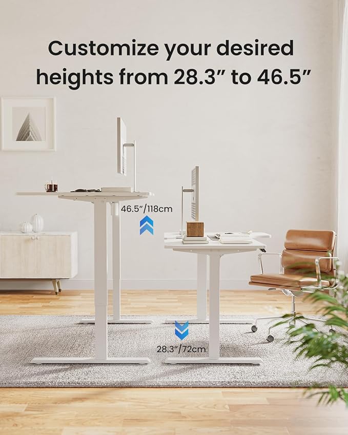 FEZIBO 55×32 inch L Shaped Electric Corner Standing Desk, 4 Memory Height Settings,Home Office & Computer Height Adjustable Table, Ergonomic Sit and Stand Up Workstation with Splice Board,White Top