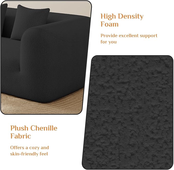 120'' Oversized Sectional Couches for Living Room Boneless Modular Sectional Sofa Plush Chenille Cloud Modular Couch Modern Sectionals with Deep Seat, No Assembly Required, 4 Seater, Black