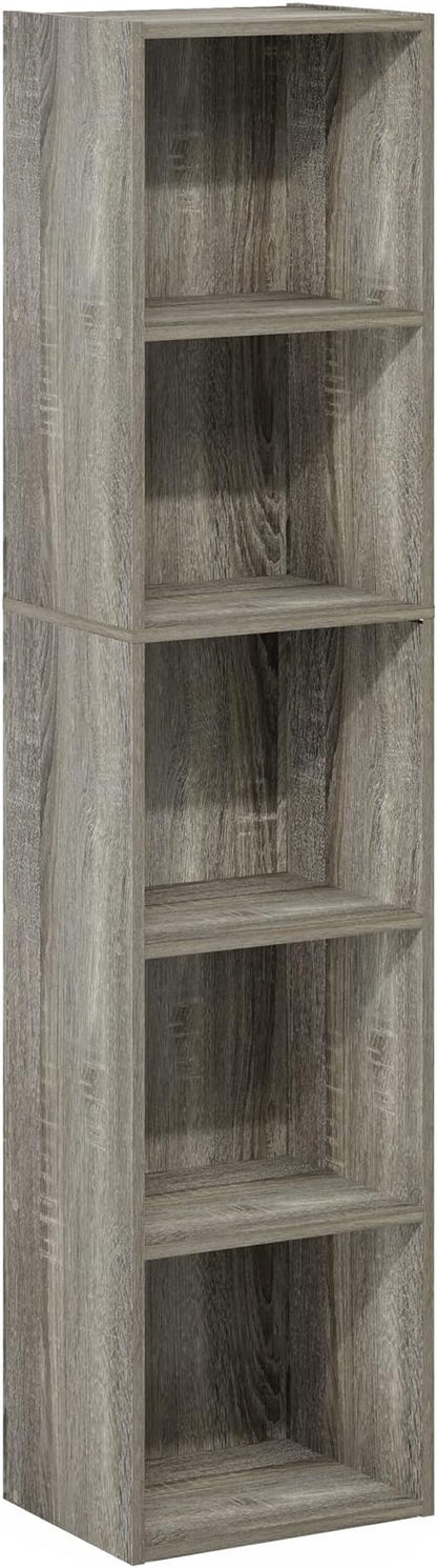 Furinno PASIR Book Shelf, 5-Tier Modern Bookshelf, Open Shelves Bookcase 9 x 12 x 52, for Living Room, Bedroom, Home Office, French Oak