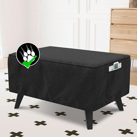 H.VERSAILTEX Ottoman Cover Rectangle Fit Length 43"-44" Footrest Linen Look Ottoman Slipcovers Thick Ottoman Covers Slipcover Rectangle Slipcovers for Ottomans Sturdy Foot Stool Cover - Heather Black