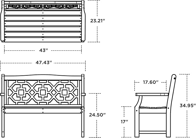 Martha Stewart by POLYWOOD® Chinoiserie 48” Garden Bench in Slate Grey
