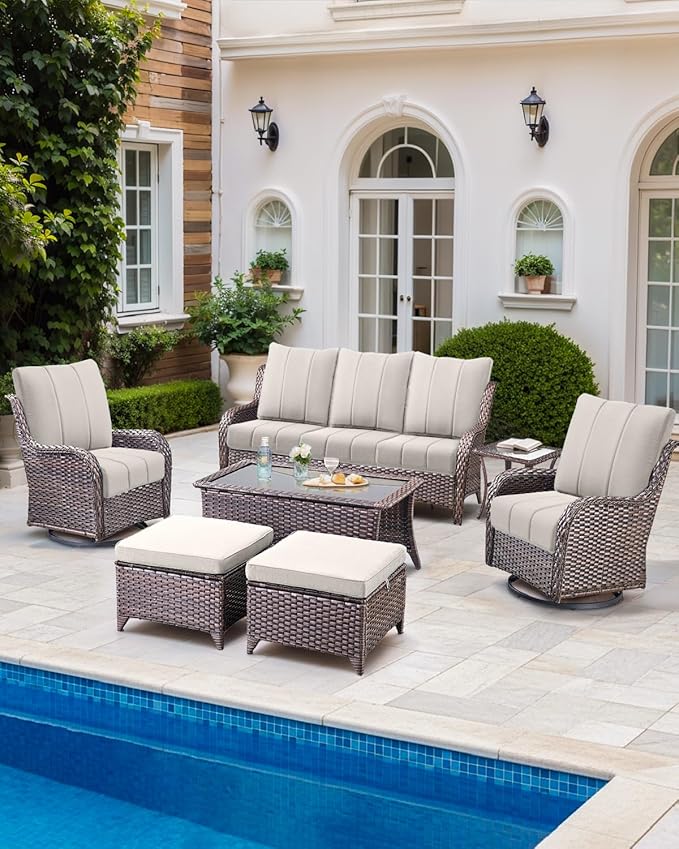 Luxury 24x24x6 Inch Kitty Outdoor Cushions - Water Resistant 1 Set Zippered Patio Chair Back&Seat Cushion for Wicker Dining Rocking Swivel Chairs Loveseat Couch Sectional Sofa - Beige