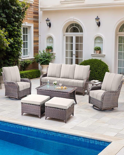 Luxury 24x24x6 Inch Kitty Patio Couch Cushions Set of 3 - Memory Foam Deep Seat Water-Resistant Patio Cushion for Dining Rocking Swivel Chairs Loveseat 3-Seater Sectional Sofa - Beige