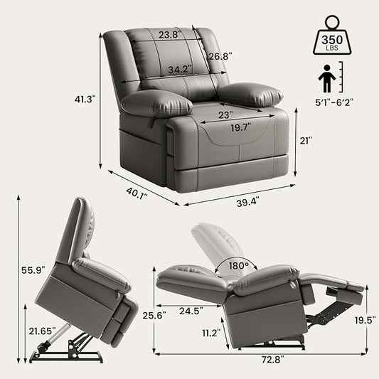Large Dual Motor Power Lift Recliner Chair with Massage and Heat for Elderly People, Infinite Position,USB Ports and Remote Control,Breathable Leather (Gray)