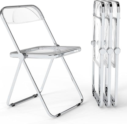 Real Relax Acrylic Folding Chairs,Foldable & Stackable Clear Chairs with Metal Chrome Frame, Indoor and Outdoor, for Home, Office, Party & Events,Set of 4,350LB,Transparent