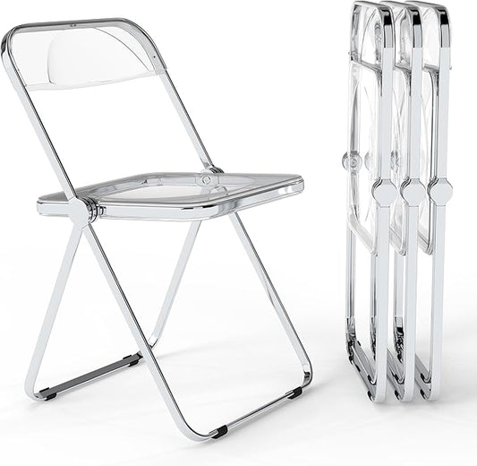 Real Relax Acrylic Folding Chairs,Foldable & Stackable Clear Chairs with Metal Chrome Frame, Indoor and Outdoor, for Home, Office, Party & Events,Set of 4,350LB,Transparent
