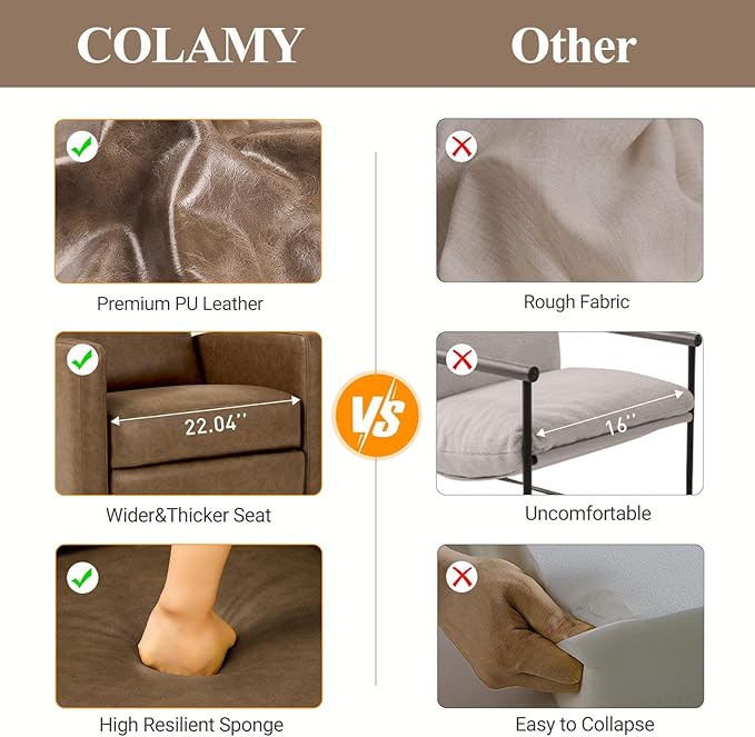 COLAMY Swivel Rocking Recliner,Wide PU Leather Glider Sofa Chair with Ergonomic High Backrest for Living Room,Bedroom（ Brown）