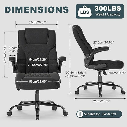 AnyGod Executive Office Chair, Comfy Ergonomic Computer Desk Chairs with Flip-up Armrests, Lumbar Support, High Back, 360° Swivel and Rocking Function for Home Office