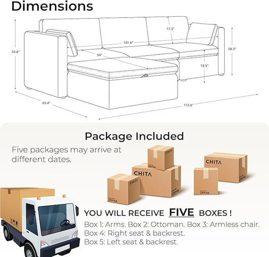 CHITA Oversized Modular Sectional Sofa, FSC Certified L Shaped Sectional Couches for Living Room, 112 inch Width,4 Seat Modular Sofa with Storage Ottoman, Linen