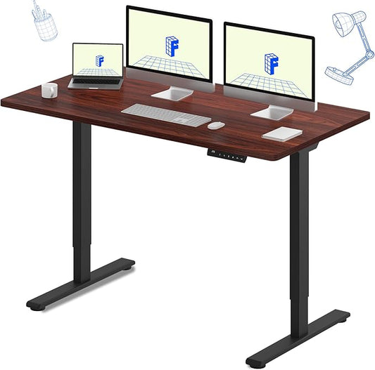 FLEXISPOT E3 Dual Motor 60 x 24 Electric Standing Desk Sit Stand Up Desk, Holds 220 lbs, Adjustable Height w/ Memory Presets, One-Piece Mahogany Desktop & Black Frame, Ships in 2 Boxes