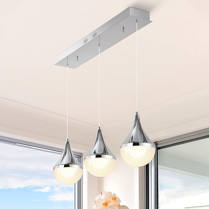 JONATHAN Y JYL7121A Elyse Teardrop 33" 3-Light Modern Mid-Century Iron/Acrylic Integrated Linear LED Pendant French Country,Vintage,Bohemian, Chrome/White