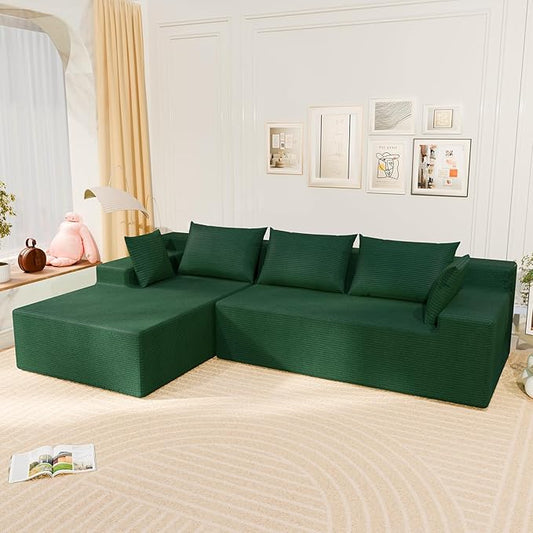 LEVELEVE 107" Cloud Sectional Couch with Deep Seat，Modern Modular Sofa with L-Shape Chaise，No Assembly Required, Upholstered Couches for Living Room Bedroom(Green,Left Facing Chaise)