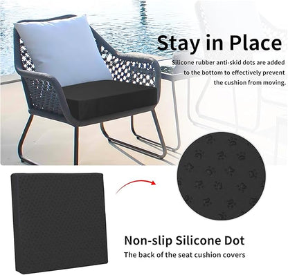 Easy-Going Waterproof Patio Cushion Covers ONLY Cover 27x25x5 inch 4 Pack Replacement Non-Slip Outdoor Seat Cushion Slipcover with Zipper. Black
