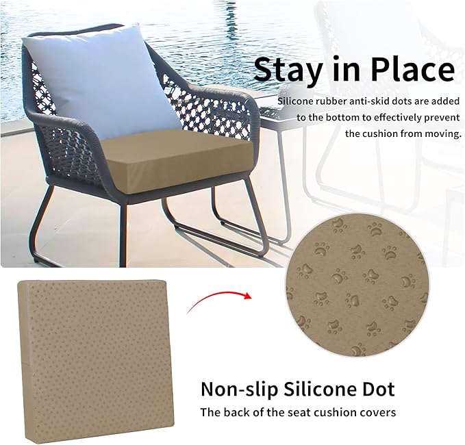 Easy-Going Waterproof Patio Cushion Covers 20x18x4 inch 4 Pack Replacement Non-Slip Outdoor Seat Cushion Slipcover with Zipper. Camel