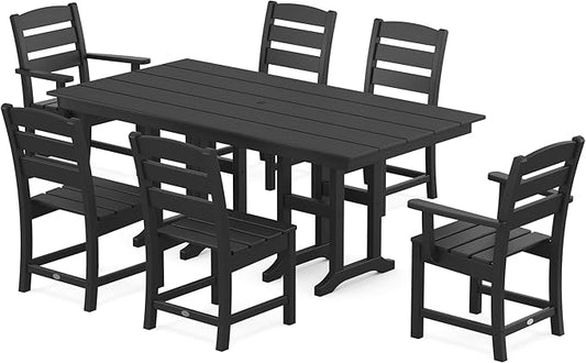 POLYWOOD Lakeside 7-Piece Outdoor Dining Set, All-Weather HDPE Patio Furniture Table and Chairs, Black, Made in USA, Deck, Garden, Poolside
