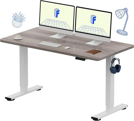 FLEXISPOT EN1 One-Piece Standing Desk 55 x 28 Inches Stand Up Desk Workstation Home Office Computer (White Frame + Gray Wood Top, 2 Packages)
