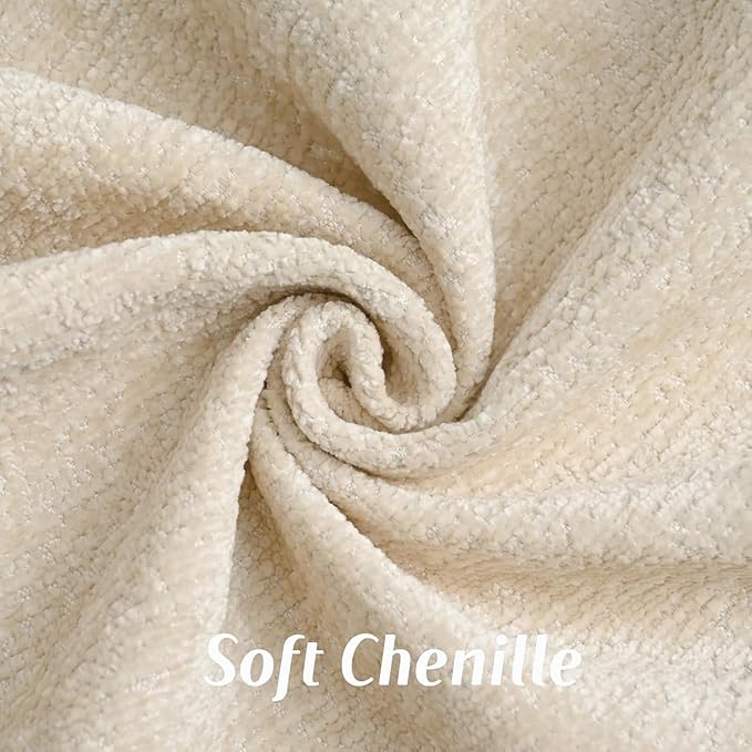 FUTEI Beige Chenille Throw Pillow Covers 22x22 Inch Set of 2,Soft Cozy Bound Edge Design Cushion Case,Home Decor for Couch Bed Living Room