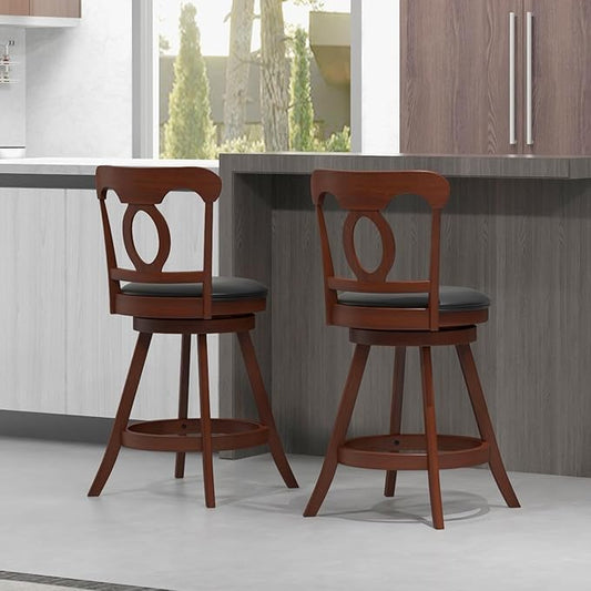 COSTWAY Bar Stools Set of 2, 24 Inch Swivel Counter Height Chairs with Ergonomic Back & Footrest, Vintage Wooden Barstool Set for Kitchen Island, Pub, Bistro, Café, Espresso (2, 24 Inch)