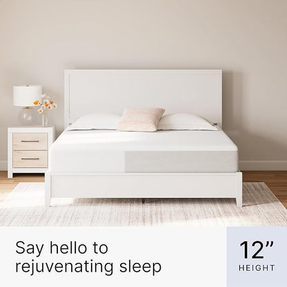 Signature Design by Ashley Full Size Cool Max 12 Inch Medium Plush Cooling Gel Infused Memory Foam Mattress for Pressure Relief, Fiberglass Free, Mattress in A Box