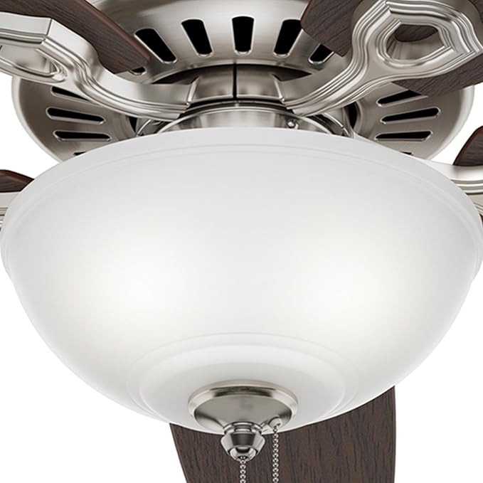 Hunter Fan 52 inch Traditional Brushed Nickel Ceiling Fan with Cased White Glass Light Kit, 5 Blade (Renewed)