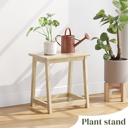Wood end Table, Small Bench Seat, Wood Bathroom Vanity Bench, Plant Stand, Shoe Changing Handmade Stool for Kids or Adults (Natural-Large)