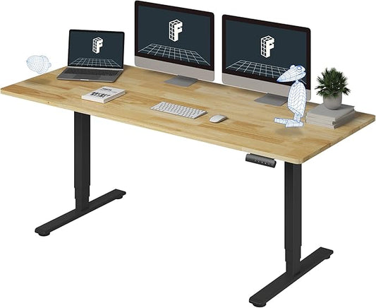 FlexiSpot E6 Solid Wood 3-Stage Dual Motor 71 x 30 Electric Standing Desk, Holds 220 lbs, Adjustable Height w/ Memory Presets, Butcher Block Rubberwood Desktop & Black Frame, Ships in 2 Boxes