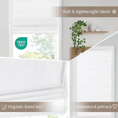 Madison Park Kyler Cordless Roman Shades - Single Panel, Lightweight Linen Blend Fabric, Natural Design, Easy Installation, Light Filtering Window Blind, Bedroom, Living Room Decor 31"W x 64"H White