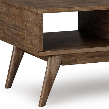 SIMPLIHOME Clarkson Lift Top Coffee Table - 48 inch Wide Solid Acacia Wood Mid-Century Cocktail Table in Rustic Natural Aged Brown, Stylish Living Room Table with Storage Compartment and Open Shelf