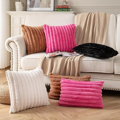 DEELAND Pack of 2,Double-Sided Faux Fur Plush Decorative Throw Pillow Covers Fuzzy Striped Soft Pillowcase Cushion Covers for Sofa Couch Bedroom Brown 24x24 inch