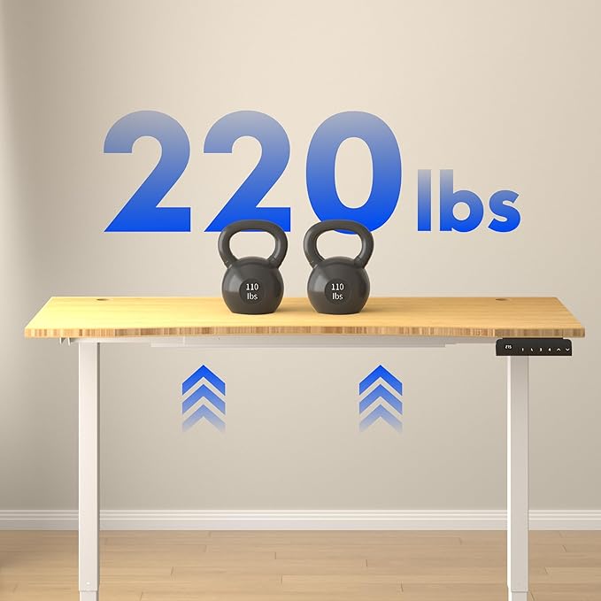 FLEXISPOT E3 Bamboo Dual Motor Electric Standing Desk 48 x 24 Sit Stand Up Desk, Holds 220 lbs, Adjustable Height w/ Memory Presets, Solid Bamboo Curved Desktop & White Frame, Ships in 2 Boxes