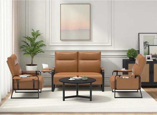 Modular Cloud Sectional Couches for Living Room, Faux Leather Loveseat & Accent Chairs Set of 2, Upholstered Sectional Sofa Set for Office, Brown