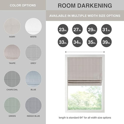 Madison Park Galen Cordless Roman Shade, 31"W x 64"H, Sheen Taupe – Room Darkening, Thermal Insulated, Energy Efficient Window Blind with Subtle Sheen Basketweave Fabric for Privacy
