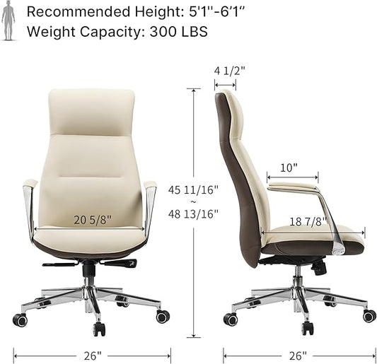 EUREKA ERGONOMIC Royal Slim Executive High Back Beige Leather Office Chair, Home Desk Chair for Adults, Big and Tall with Wheels, Swivel Rolling