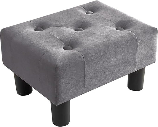 Poofzy Small Foot Stool Ottoman, Velvet Ottoman Foot Rest with Legs, Rectangle Foot Rest for Couch, Footstools and Ottomans Small for Living Room and Entryway (Gray)