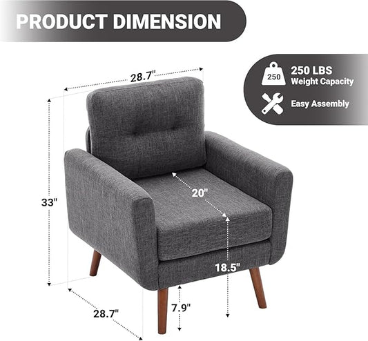 Tbfit Accent Chair, Reading Chair for Living Room & Bedroom, Mid Century Modern Arm Chair, Button Tufted Upholstered Accent Chairs Sofa with Solid Wood Frame (Stone Grey)