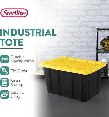 Sterilite 18-Pack Industrial Tote, Plastic Storage Container Bins with Lids, 27 Gallon - Heavy-Duty Organizing Containers for Closet, Bathroom, and Office